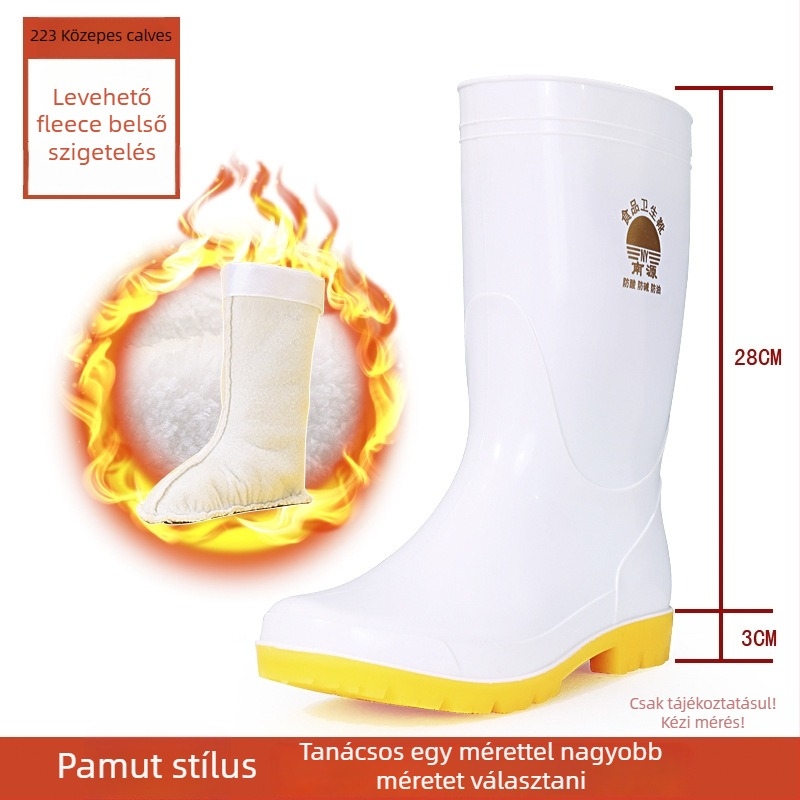 Műanyag esőcsizmák élelmiszeripar számára – higiénikus kantin cipő, középmagasságú, csúszásmentes talp