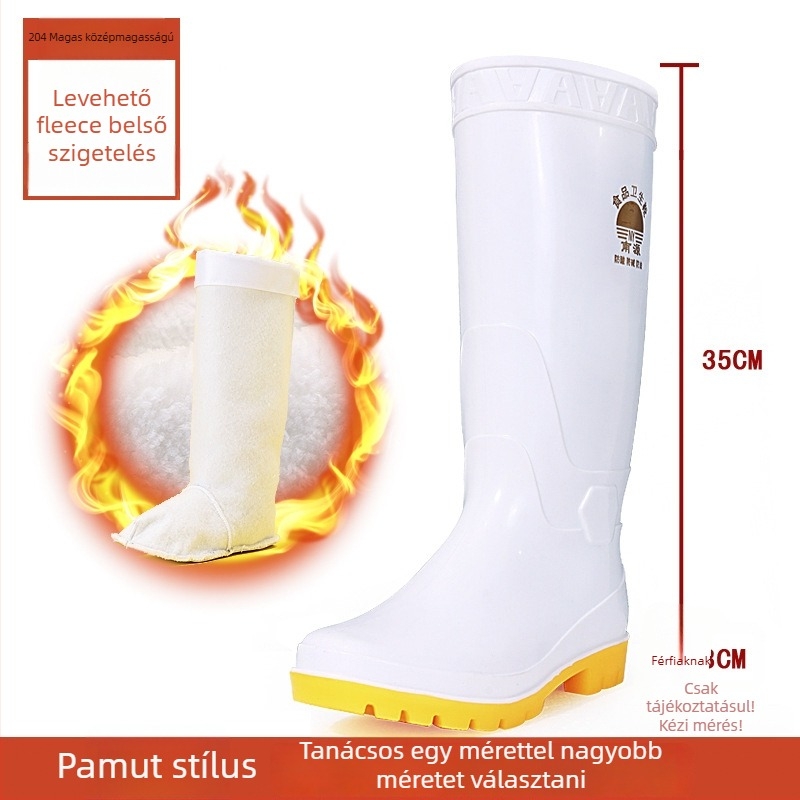 Műanyag esőcsizmák élelmiszeripar számára – higiénikus kantin cipő, középmagasságú, csúszásmentes talp