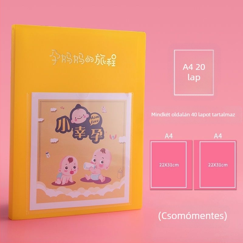 Várandóssági vizsgálatok gyűjteményes könyve, műanyag adatkötet, 20 oldal, logó nyomtatva, testreszabás elérhető