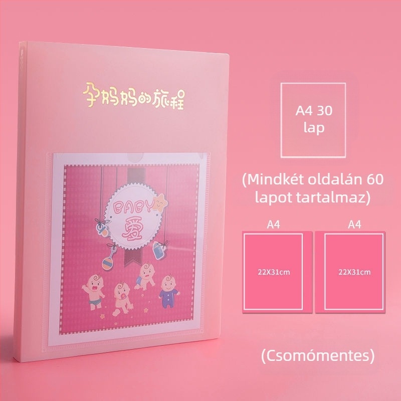 Várandóssági vizsgálatok gyűjteményes könyve, műanyag adatkötet, 20 oldal, logó nyomtatva, testreszabás elérhető