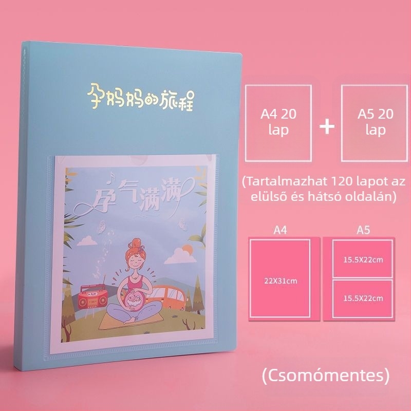 Várandóssági vizsgálatok gyűjteményes könyve, műanyag adatkötet, 20 oldal, logó nyomtatva, testreszabás elérhető