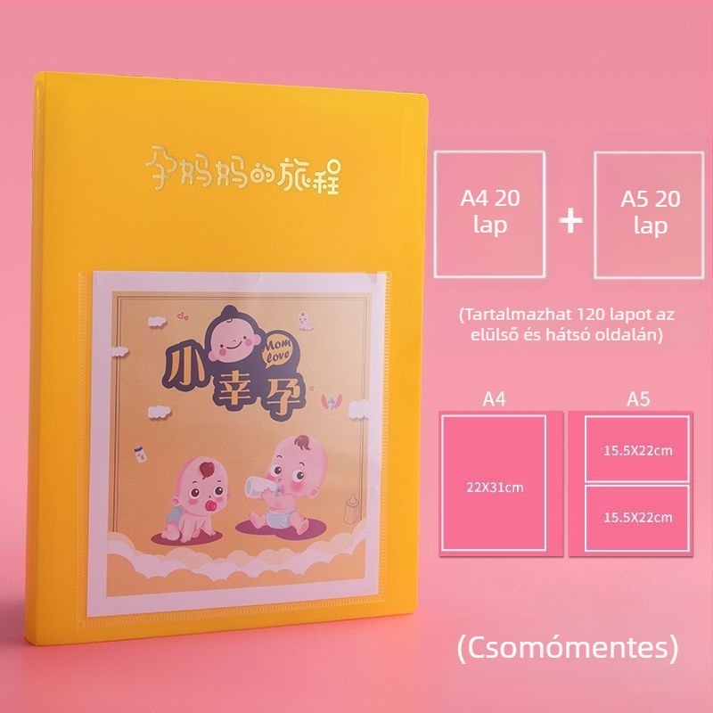 Várandóssági vizsgálatok gyűjteményes könyve, műanyag adatkötet, 20 oldal, logó nyomtatva, testreszabás elérhető