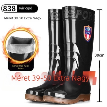 Férfi esőcsizma, magas cső, műanyag felsőrész, PVC talp, hálós bélés