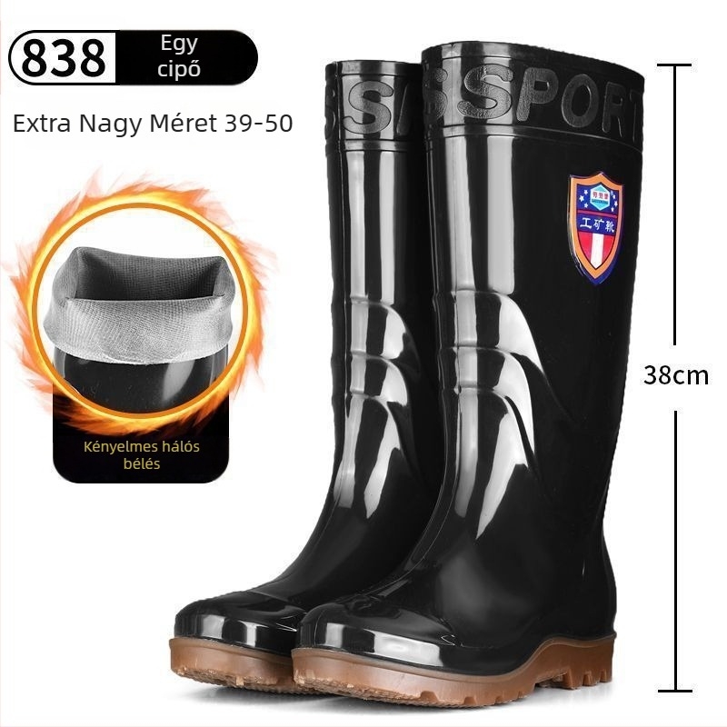 Férfi esőcsizma, magas cső, műanyag felsőrész, PVC talp, hálós bélés