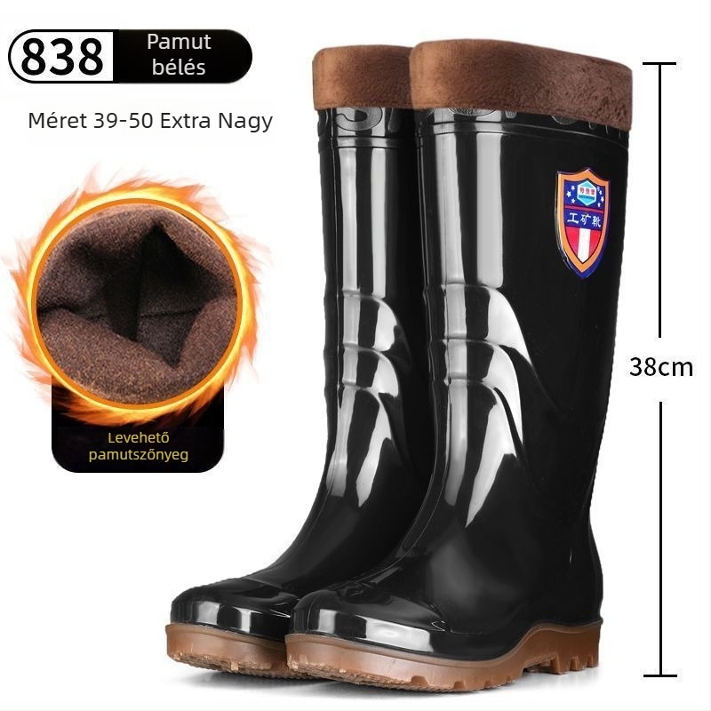 Férfi esőcsizma, magas cső, műanyag felsőrész, PVC talp, hálós bélés