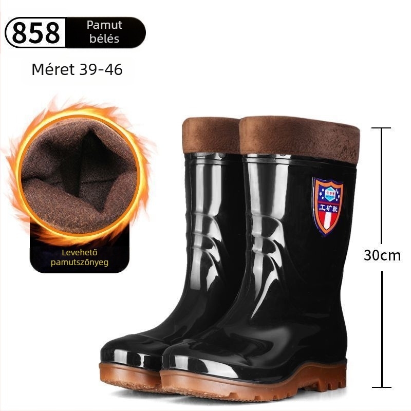 Férfi esőcsizma, magas cső, műanyag felsőrész, PVC talp, hálós bélés