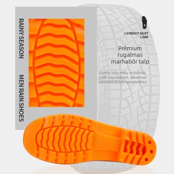 Konyhai esőcsizma, PVC felsőrész, magas szár, bélés mesterséges gyapjú, talp: beef tendon, csúszásmentes