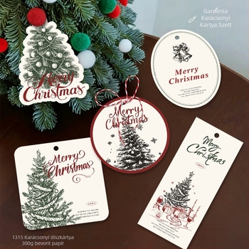 Karácsonyi üdvözlőlap — Gardenia Card Collection; bevont papír, négyszínnyomás, egyszerű és modern stílus