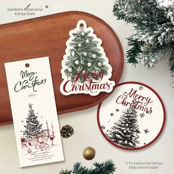 Karácsonyi üdvözlőlap — Gardenia Card Collection; bevont papír, négyszínnyomás, egyszerű és modern stílus