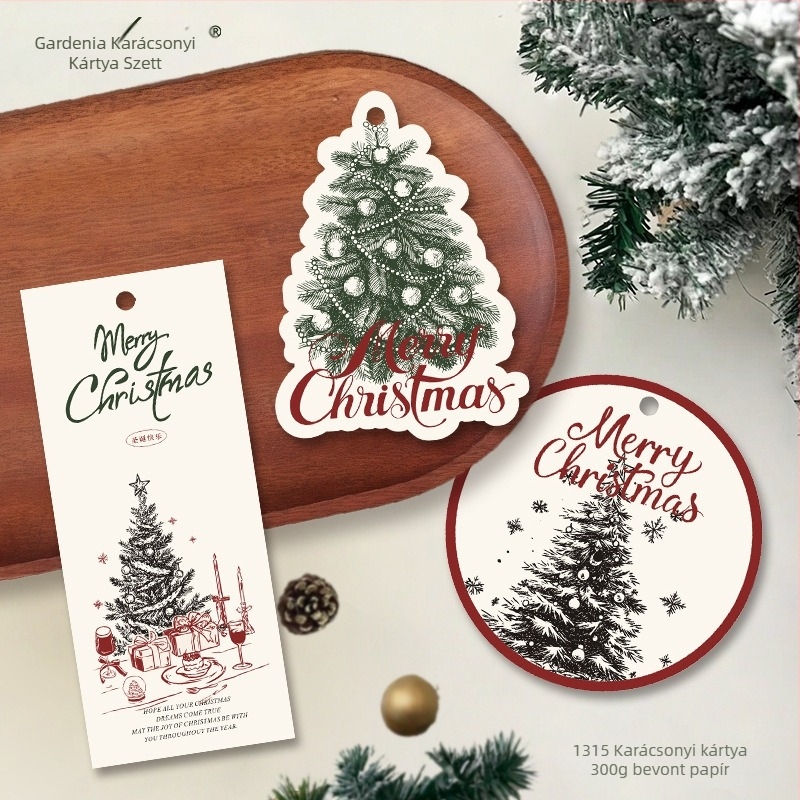 Karácsonyi üdvözlőlap — Gardenia Card Collection; bevont papír, négyszínnyomás, egyszerű és modern stílus