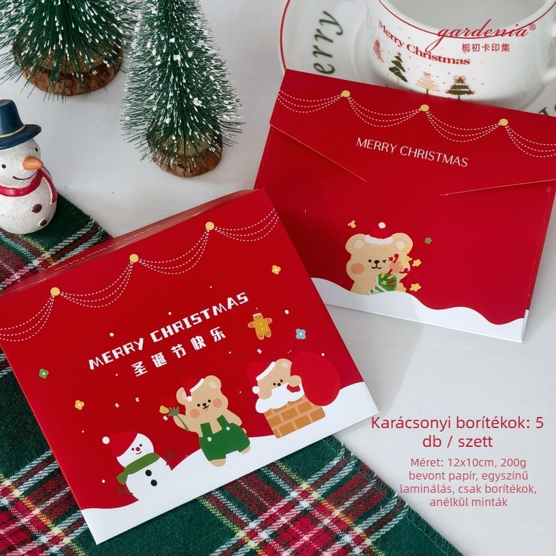 Karácsonyi üdvözlőlap — Gardenia Card Collection; bevont papír, négyszínnyomás, egyszerű és modern stílus