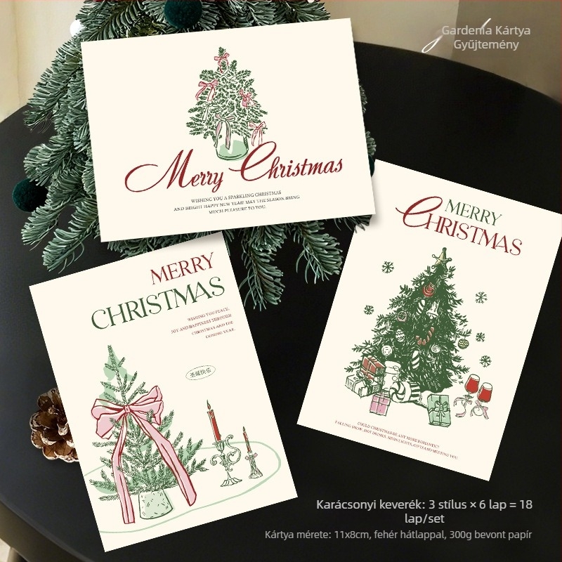 Karácsonyi üdvözlőlap — Gardenia Card Collection; bevont papír, négyszínnyomás, egyszerű és modern stílus