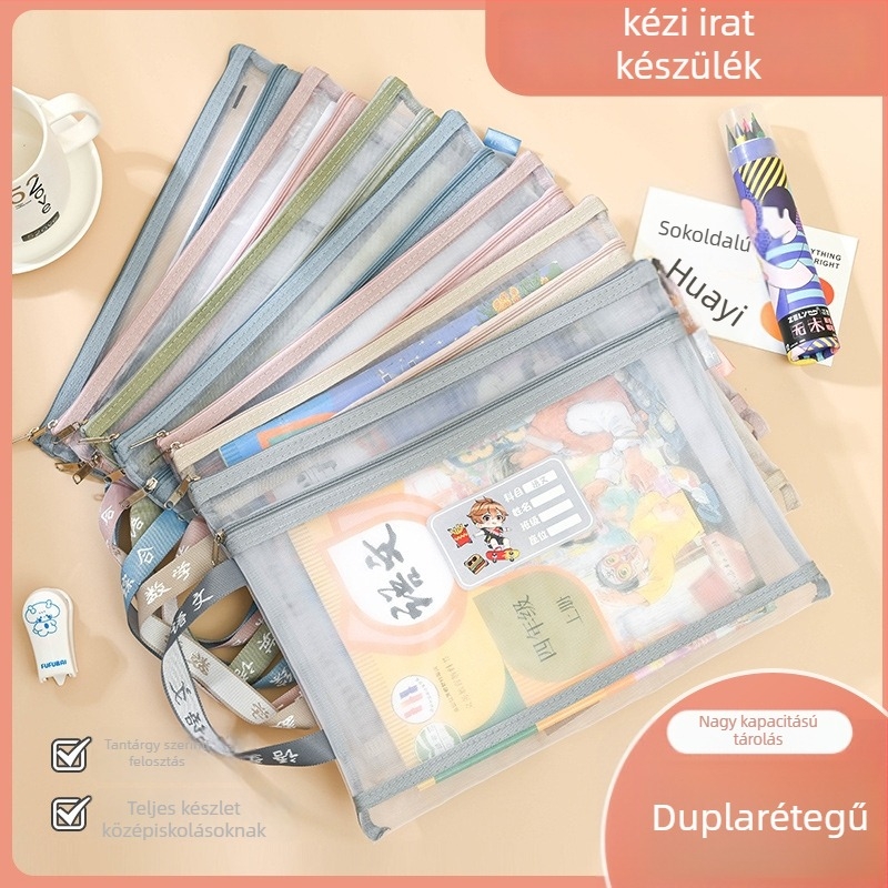 Yifa A4 Diák Zárható Tantárgy Tasak — Nylon Háló Anyag, Zipper Stílus, Karikatúra Stílus, 35 g (egy réteg) / 50 g (két réteg)