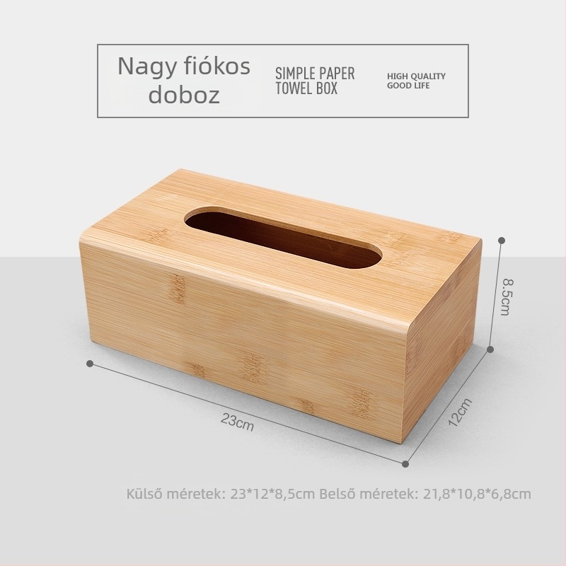 Bambuszból készült fa papírzsebkendő-doboz, téglalap alakú tároló logónyomással, japán stílusú, 18 L kapacitás, nappalira, étterembe és szállodába