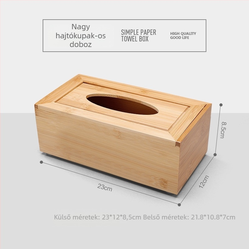 Bambuszból készült fa papírzsebkendő-doboz, téglalap alakú tároló logónyomással, japán stílusú, 18 L kapacitás, nappalira, étterembe és szállodába