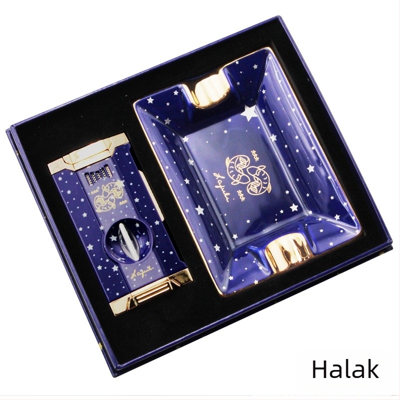 Lafuli12 Csillagkép Sorozat Szivarvágó, Öngyújtó és Hamutartó Készlet — fém test, bután öngyújtó, logó nélküli, ideális ajándék