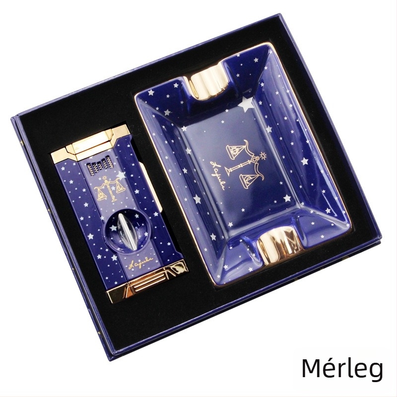 Lafuli12 Csillagkép Sorozat Szivarvágó, Öngyújtó és Hamutartó Készlet — fém test, bután öngyújtó, logó nélküli, ideális ajándék