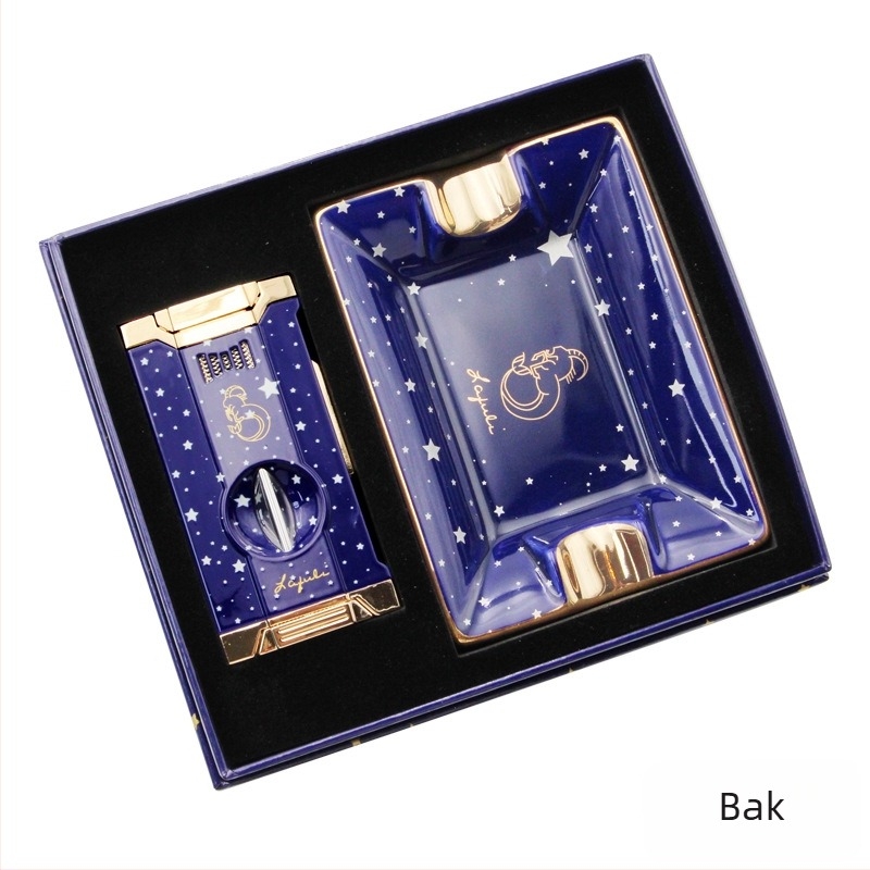 Lafuli12 Csillagkép Sorozat Szivarvágó, Öngyújtó és Hamutartó Készlet — fém test, bután öngyújtó, logó nélküli, ideális ajándék