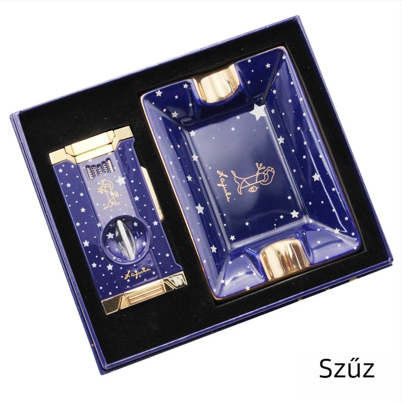 Lafuli12 Csillagkép Sorozat Szivarvágó, Öngyújtó és Hamutartó Készlet — fém test, bután öngyújtó, logó nélküli, ideális ajándék