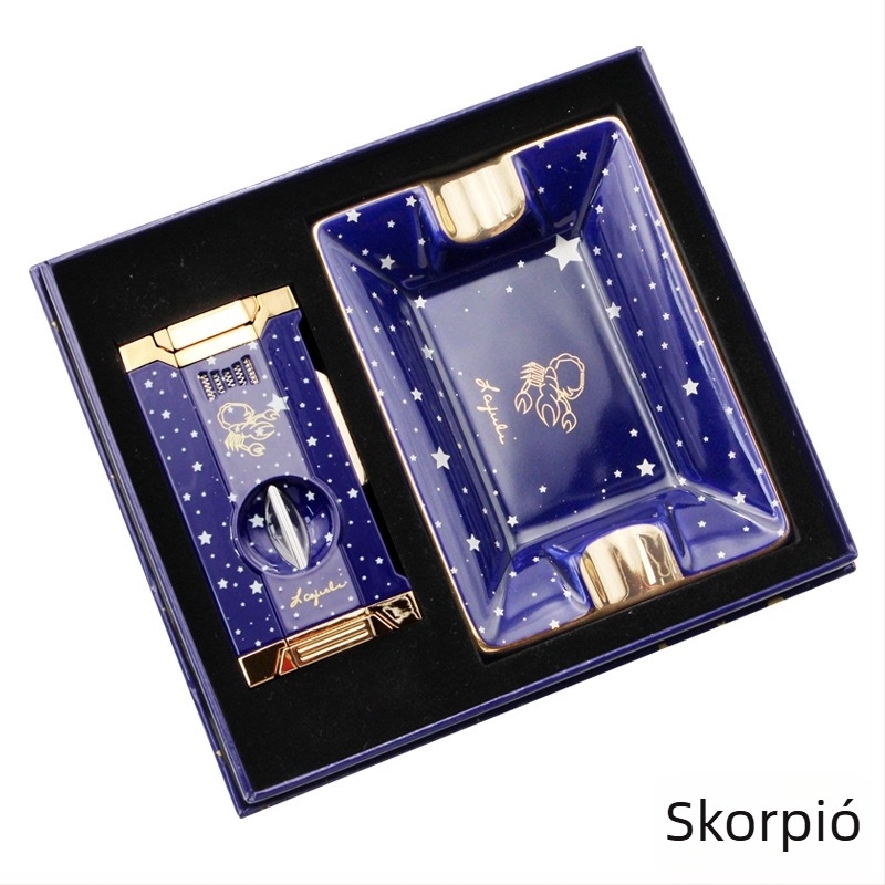 Lafuli12 Csillagkép Sorozat Szivarvágó, Öngyújtó és Hamutartó Készlet — fém test, bután öngyújtó, logó nélküli, ideális ajándék