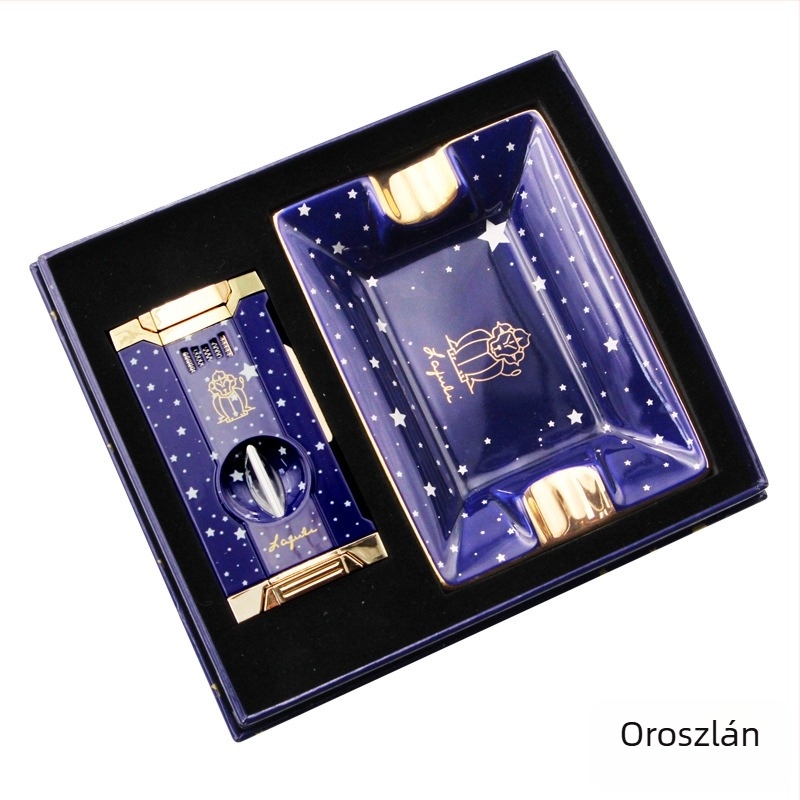 Lafuli12 Csillagkép Sorozat Szivarvágó, Öngyújtó és Hamutartó Készlet — fém test, bután öngyújtó, logó nélküli, ideális ajándék