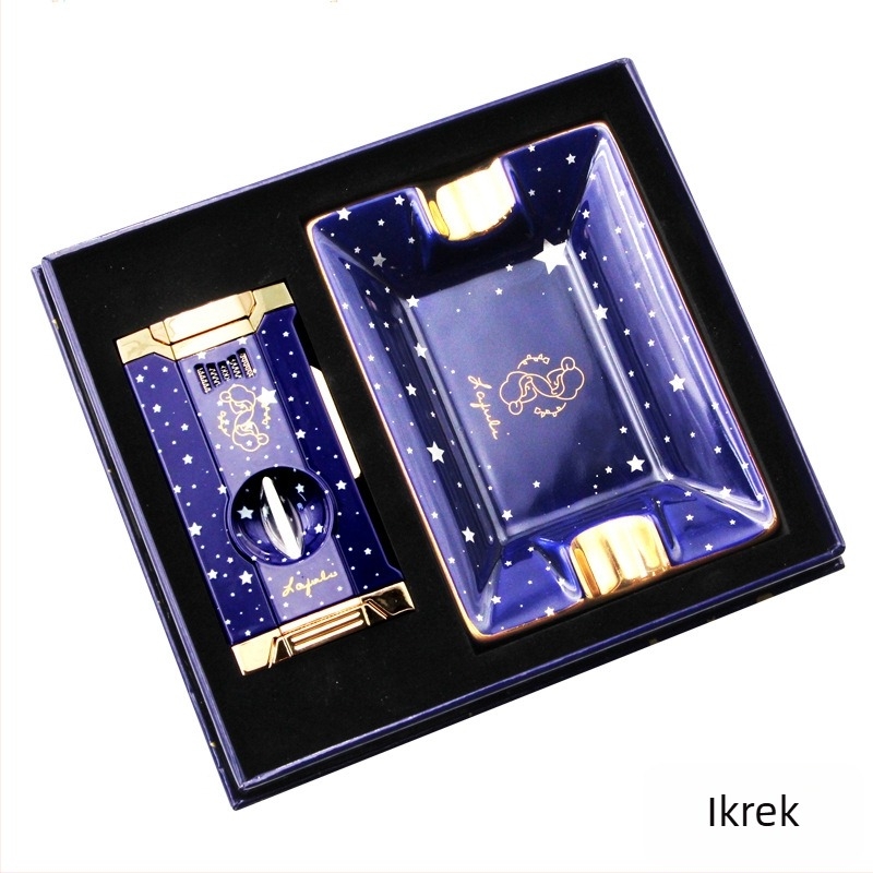 Lafuli12 Csillagkép Sorozat Szivarvágó, Öngyújtó és Hamutartó Készlet — fém test, bután öngyújtó, logó nélküli, ideális ajándék