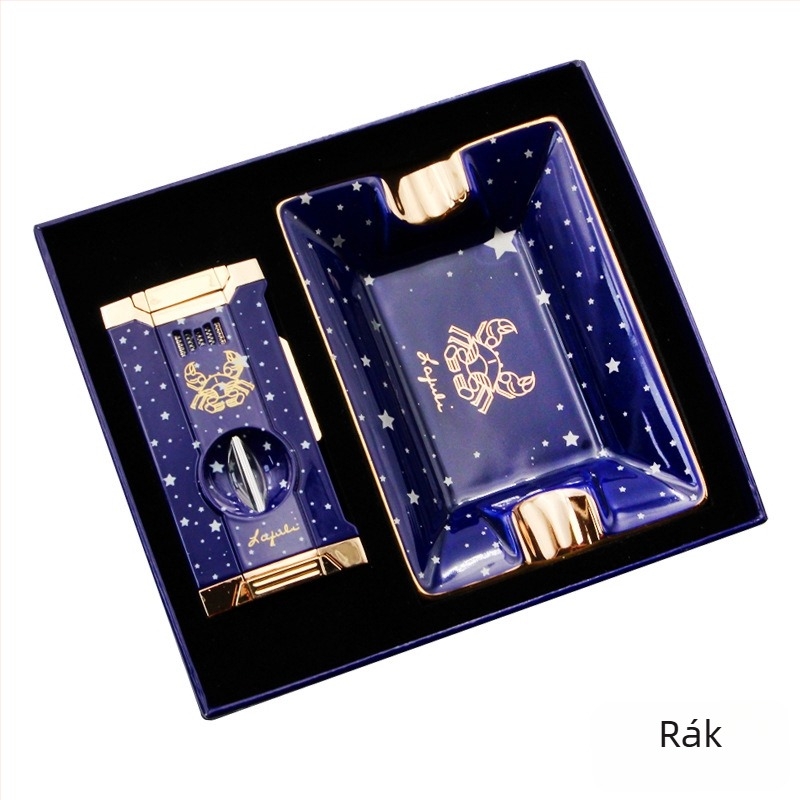Lafuli12 Csillagkép Sorozat Szivarvágó, Öngyújtó és Hamutartó Készlet — fém test, bután öngyújtó, logó nélküli, ideális ajándék