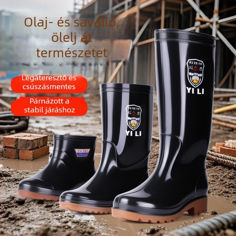 Férfi esőcsizmák - magas szárú, PVC felső rész, talp marháinak inakból készült, csúszásmentes és kopásálló, bélés műszőrme