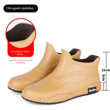 Férfi esőcsizmák, műanyag felső rész és talp, alacsony szár, csúszásmentes és kopásálló