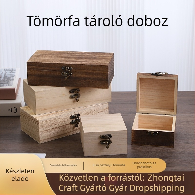Téglalap alakú paulowniafa tároló doboz felnyitható fedéllel, vintage stílusú ajándékdoboz, Modell 23-1, Gravírozás, Logó hozzáadható, Csomagoló doboz