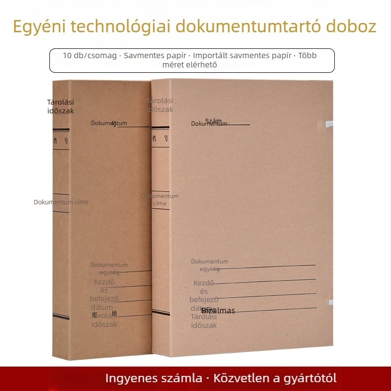 A4-es fájlbox – savmentes archív doboz kraft papírból, Yafei márka, logó nyomtatás elérhető, anyagvastagság 1, hátsó szélesség 40