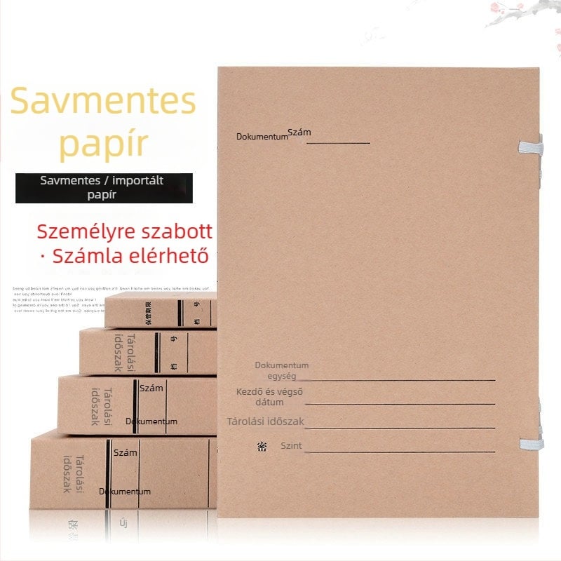 A4-es fájlbox – savmentes archív doboz kraft papírból, Yafei márka, logó nyomtatás elérhető, anyagvastagság 1, hátsó szélesség 40