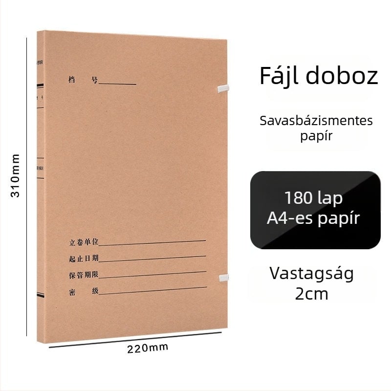 A4-es fájlbox – savmentes archív doboz kraft papírból, Yafei márka, logó nyomtatás elérhető, anyagvastagság 1, hátsó szélesség 40
