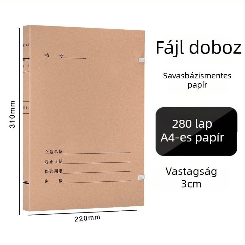 A4-es fájlbox – savmentes archív doboz kraft papírból, Yafei márka, logó nyomtatás elérhető, anyagvastagság 1, hátsó szélesség 40