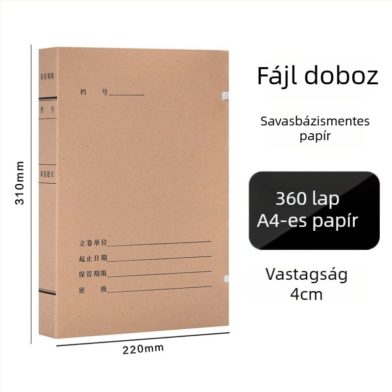 A4-es fájlbox – savmentes archív doboz kraft papírból, Yafei márka, logó nyomtatás elérhető, anyagvastagság 1, hátsó szélesség 40