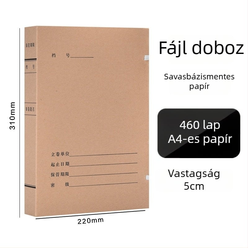 A4-es fájlbox – savmentes archív doboz kraft papírból, Yafei márka, logó nyomtatás elérhető, anyagvastagság 1, hátsó szélesség 40