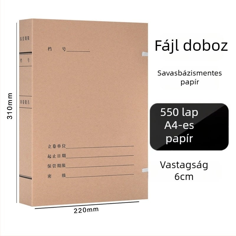 A4-es fájlbox – savmentes archív doboz kraft papírból, Yafei márka, logó nyomtatás elérhető, anyagvastagság 1, hátsó szélesség 40