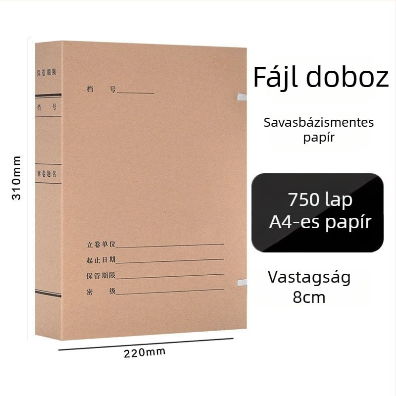 A4-es fájlbox – savmentes archív doboz kraft papírból, Yafei márka, logó nyomtatás elérhető, anyagvastagság 1, hátsó szélesség 40