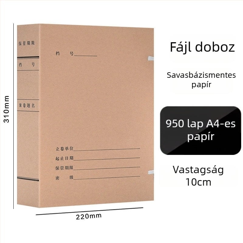 A4-es fájlbox – savmentes archív doboz kraft papírból, Yafei márka, logó nyomtatás elérhető, anyagvastagság 1, hátsó szélesség 40