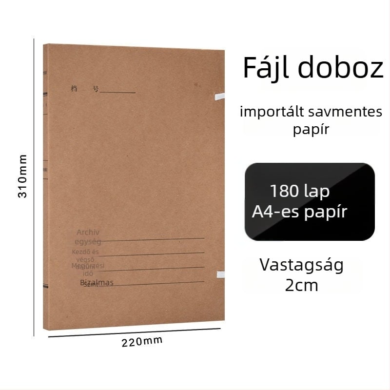 A4-es fájlbox – savmentes archív doboz kraft papírból, Yafei márka, logó nyomtatás elérhető, anyagvastagság 1, hátsó szélesség 40