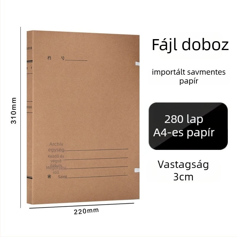A4-es fájlbox – savmentes archív doboz kraft papírból, Yafei márka, logó nyomtatás elérhető, anyagvastagság 1, hátsó szélesség 40
