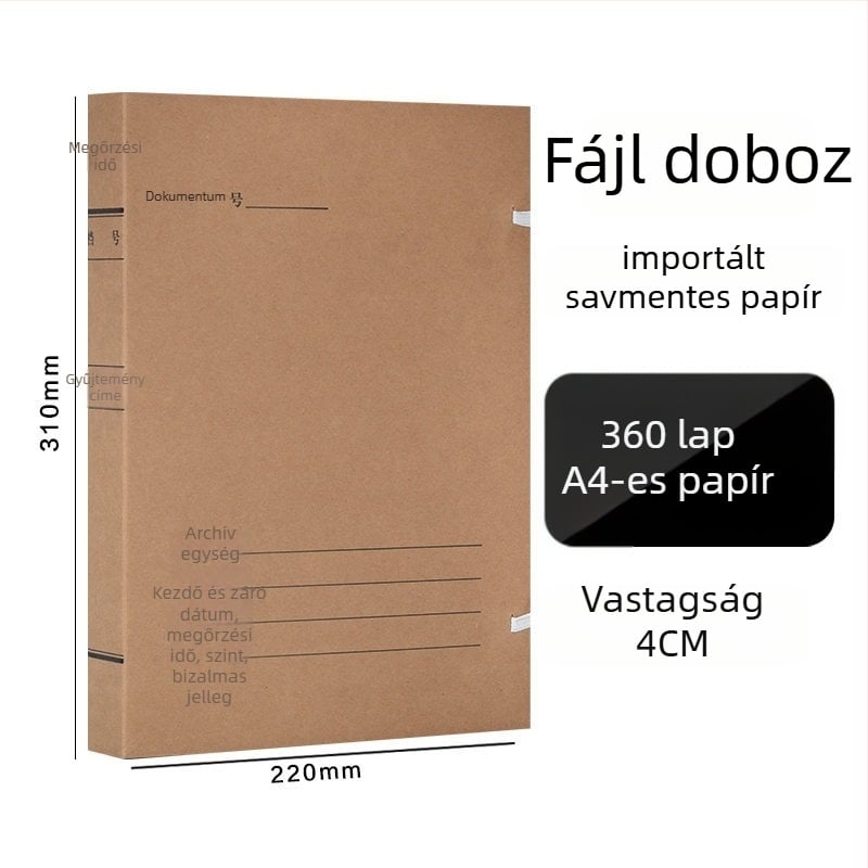 A4-es fájlbox – savmentes archív doboz kraft papírból, Yafei márka, logó nyomtatás elérhető, anyagvastagság 1, hátsó szélesség 40