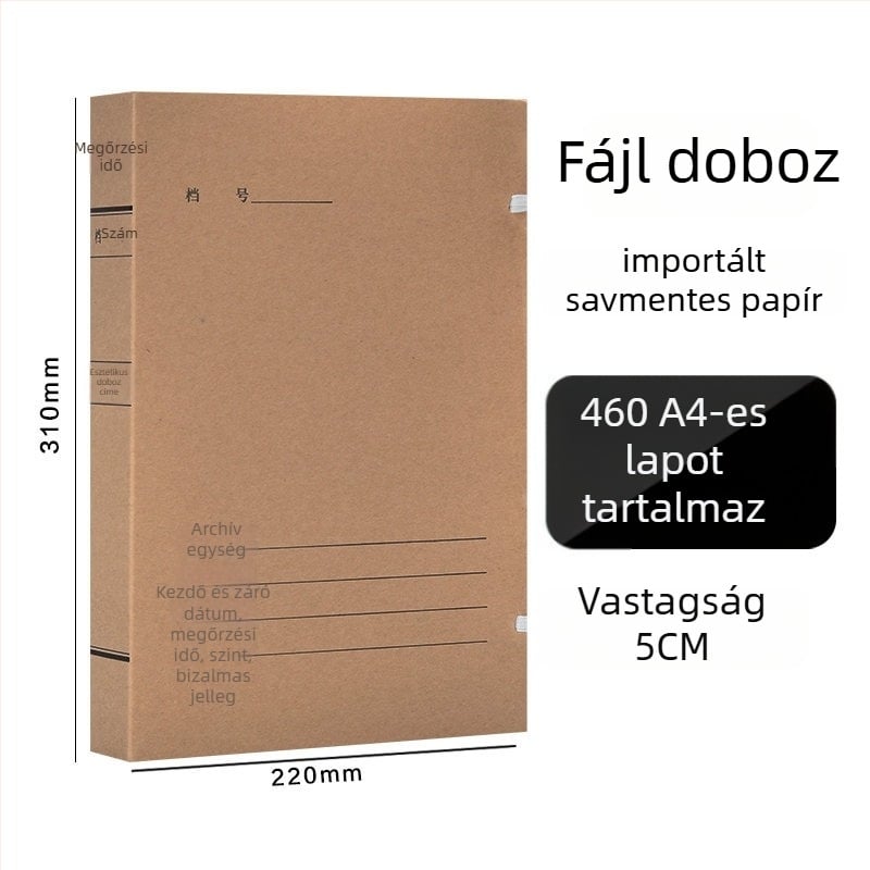 A4-es fájlbox – savmentes archív doboz kraft papírból, Yafei márka, logó nyomtatás elérhető, anyagvastagság 1, hátsó szélesség 40