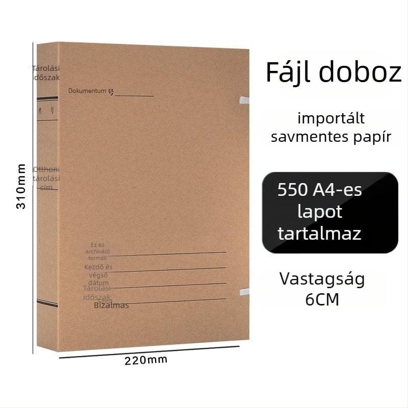 A4-es fájlbox – savmentes archív doboz kraft papírból, Yafei márka, logó nyomtatás elérhető, anyagvastagság 1, hátsó szélesség 40