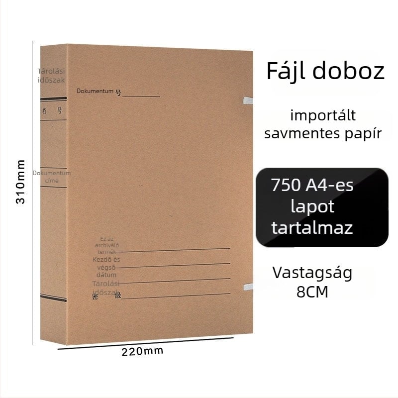 A4-es fájlbox – savmentes archív doboz kraft papírból, Yafei márka, logó nyomtatás elérhető, anyagvastagság 1, hátsó szélesség 40