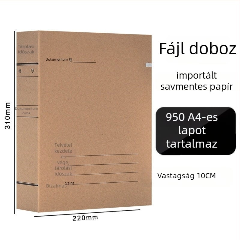 A4-es fájlbox – savmentes archív doboz kraft papírból, Yafei márka, logó nyomtatás elérhető, anyagvastagság 1, hátsó szélesség 40
