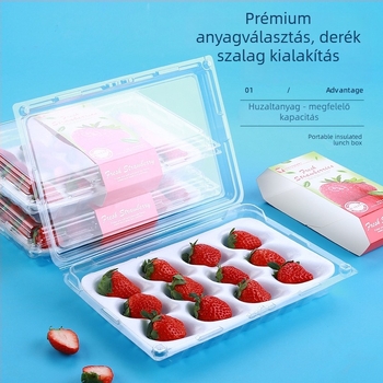 Egyszer használatos, átlátszó eperes doboz, belső támasztékkal, modell 500p, PE műanyag