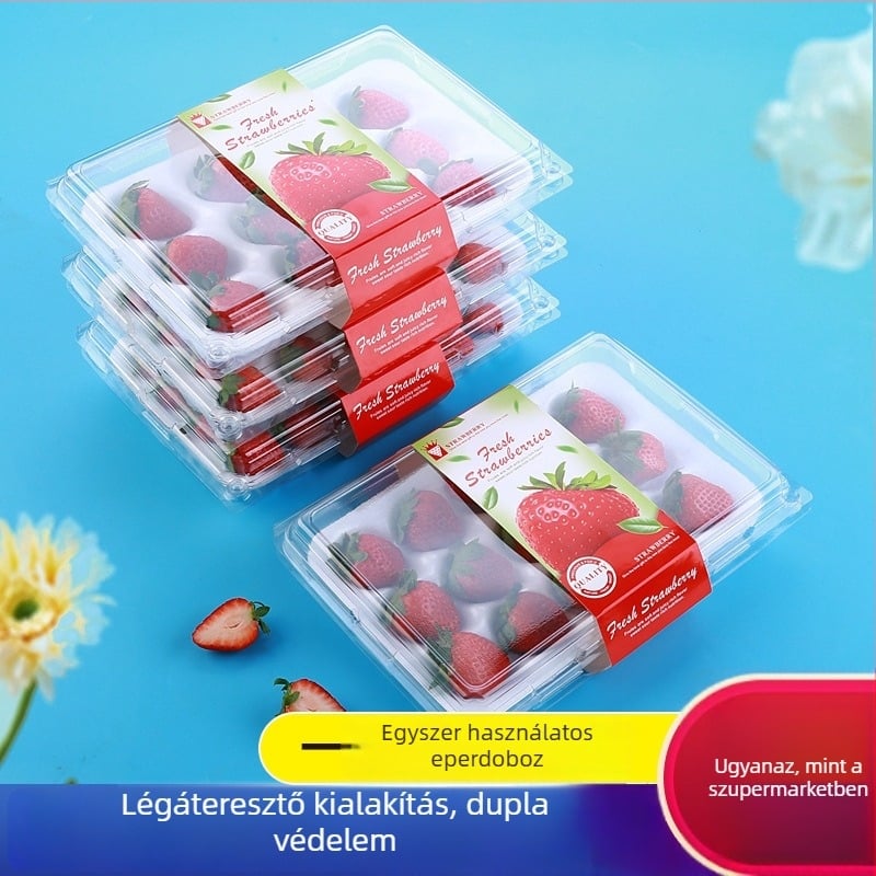 Egyszer használatos, átlátszó eperes doboz, belső támasztékkal, modell 500p, PE műanyag