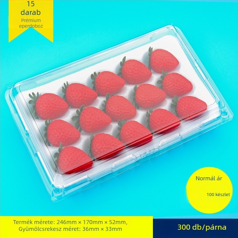 Egyszer használatos, átlátszó eperes doboz, belső támasztékkal, modell 500p, PE műanyag