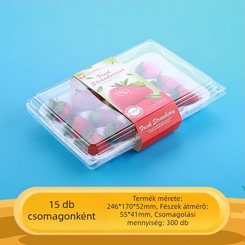 Egyszer használatos, átlátszó eperes doboz, belső támasztékkal, modell 500p, PE műanyag